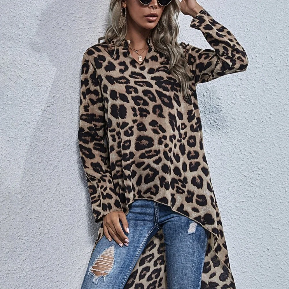 Khaki leopard Print High Low Tunic Top - Picture 8 of 9